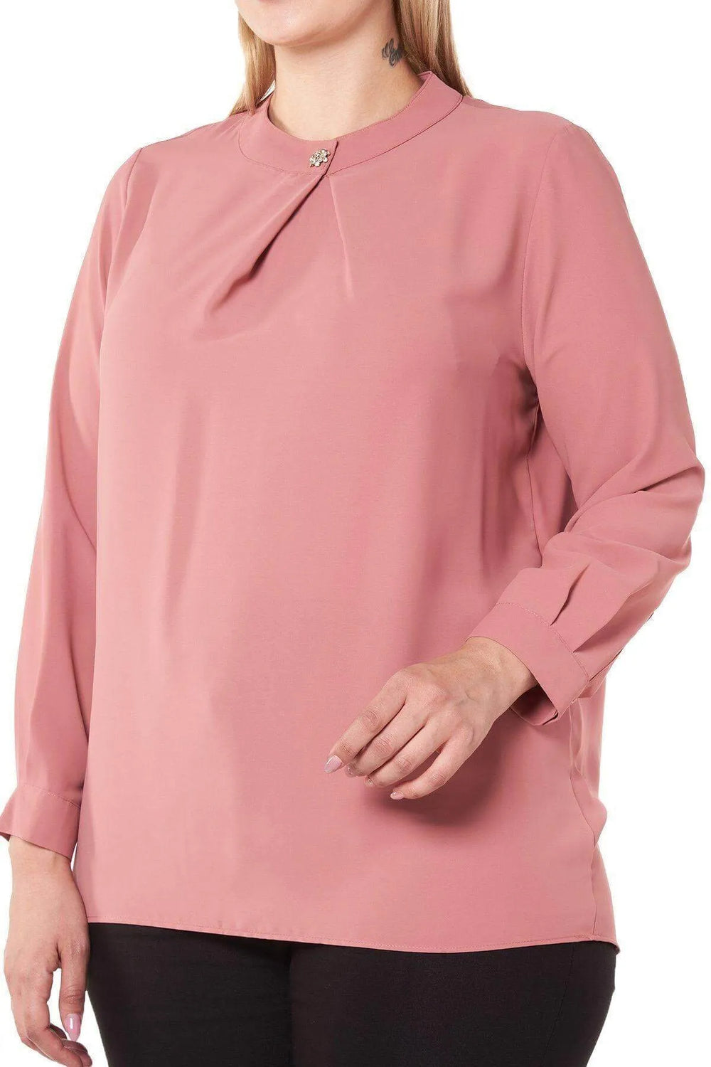 Hanezza Floral Patterned Crepe Blouse - Brooch Neck Cotton Viscose - Image 23