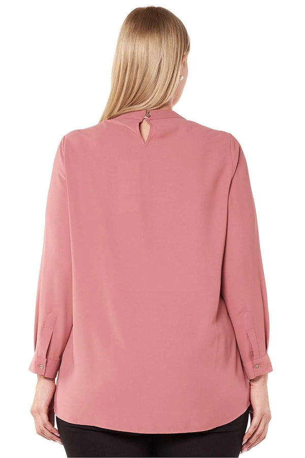 Hanezza Floral Patterned Crepe Blouse - Brooch Neck Cotton Viscose