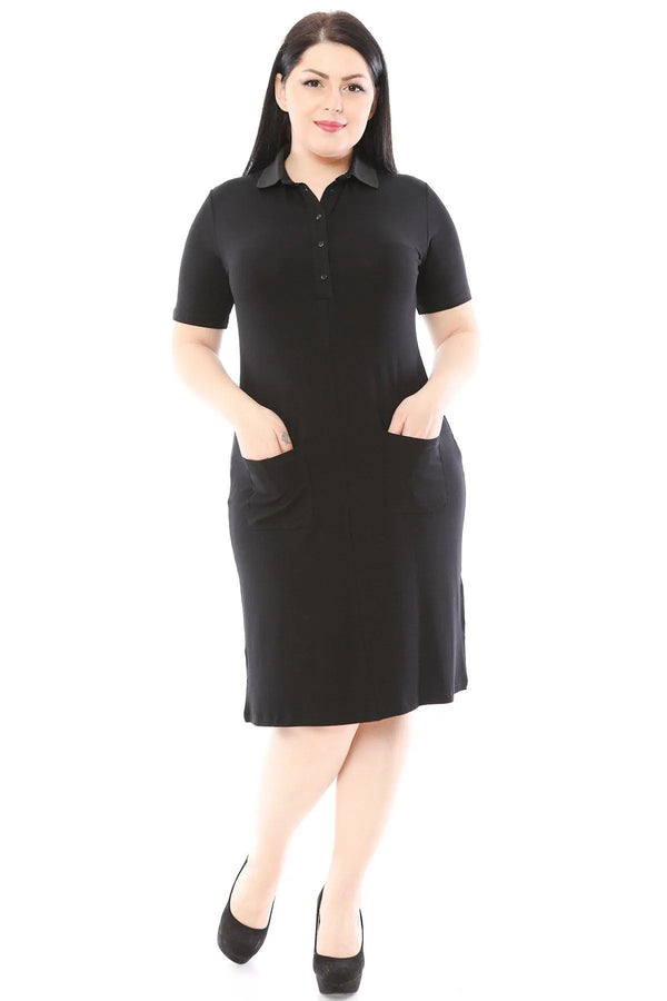 Büyük Beden Kadın Hanezza Düz Renk Viskon Elbise - Günlük ve Özel Davetler Büyük Beden Elbise Siyah Düz Renk