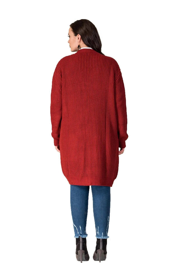 Hanezza Çiçek Desenli Yırtıklı Triko Hırka - Büyük Beden