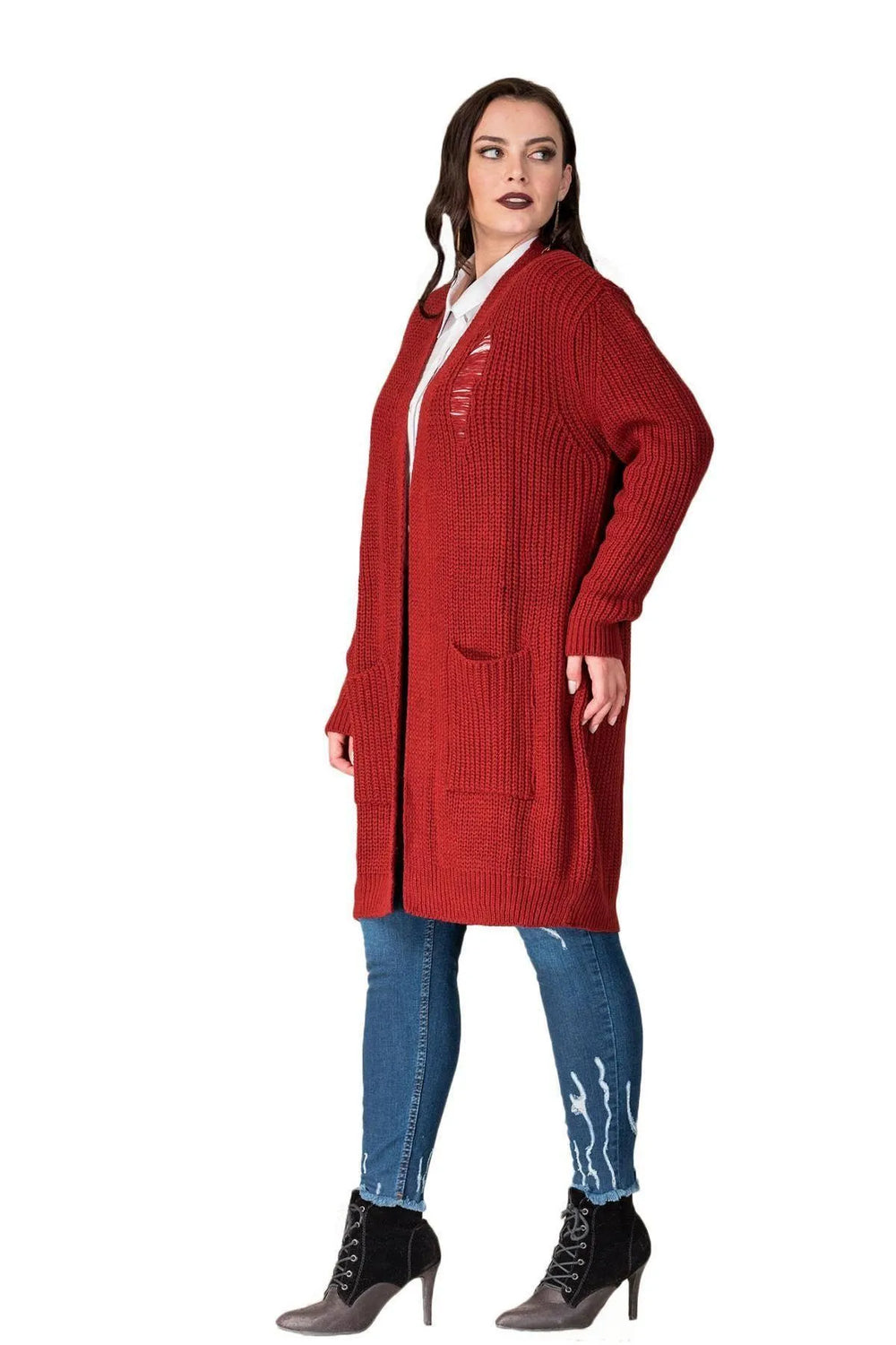 Hanezza Çiçek Desenli Yırtıklı Triko Hırka - Büyük Beden - Image 10