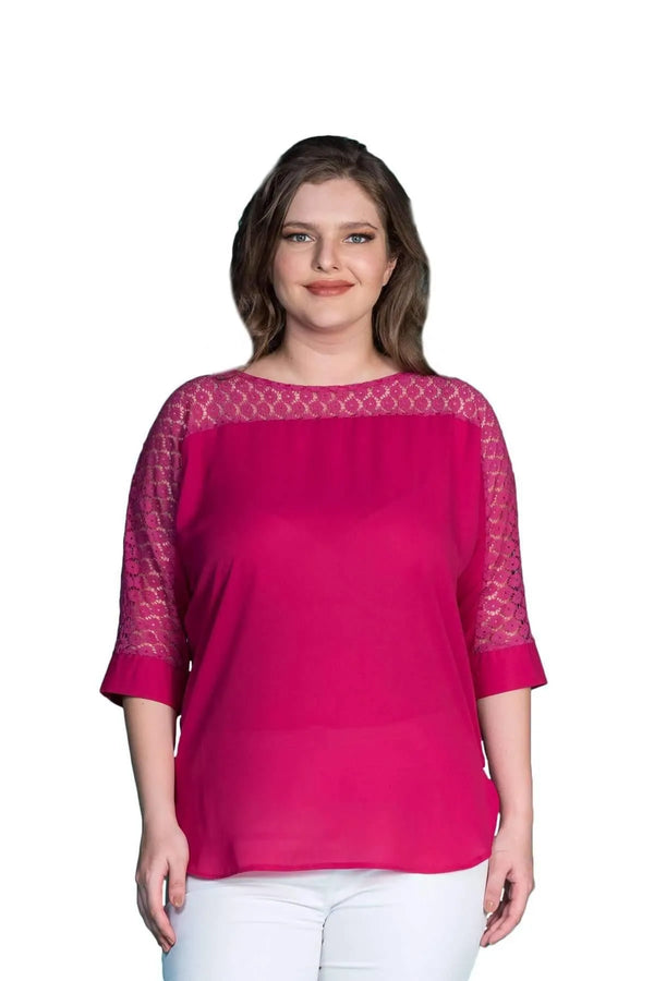 Hanezza Lace Detailed Crepe Blouse - Floral Patterned Cotton Viscose Summer Top