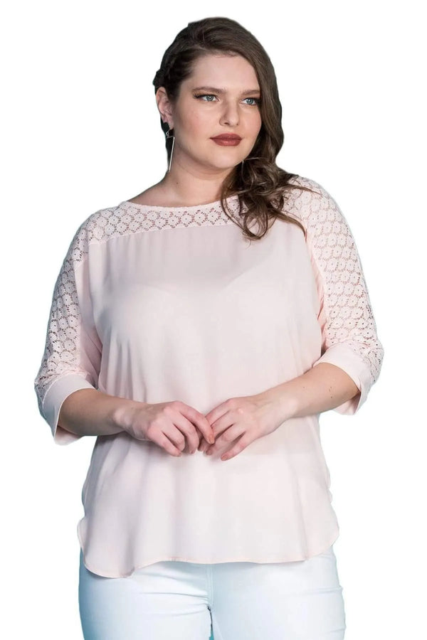 Hanezza Lace Detailed Crepe Blouse - Floral Patterned Cotton Viscose Summer Top