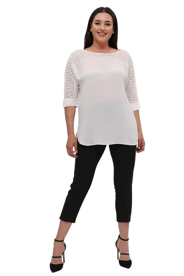 Hanezza Lace Detailed Crepe Blouse - Floral Patterned Cotton Viscose Summer Top