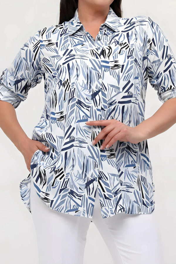 HANEZZA Patterned Viscose Tunic - Plus Size Cotton Blouse