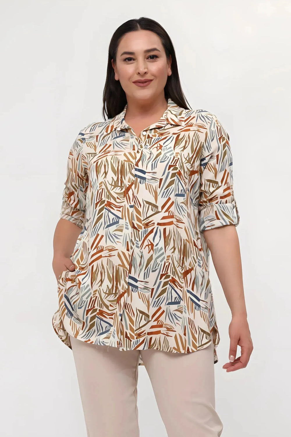 HANEZZA Patterned Viscose Tunic - Plus Size Cotton Blouse - Image 8
