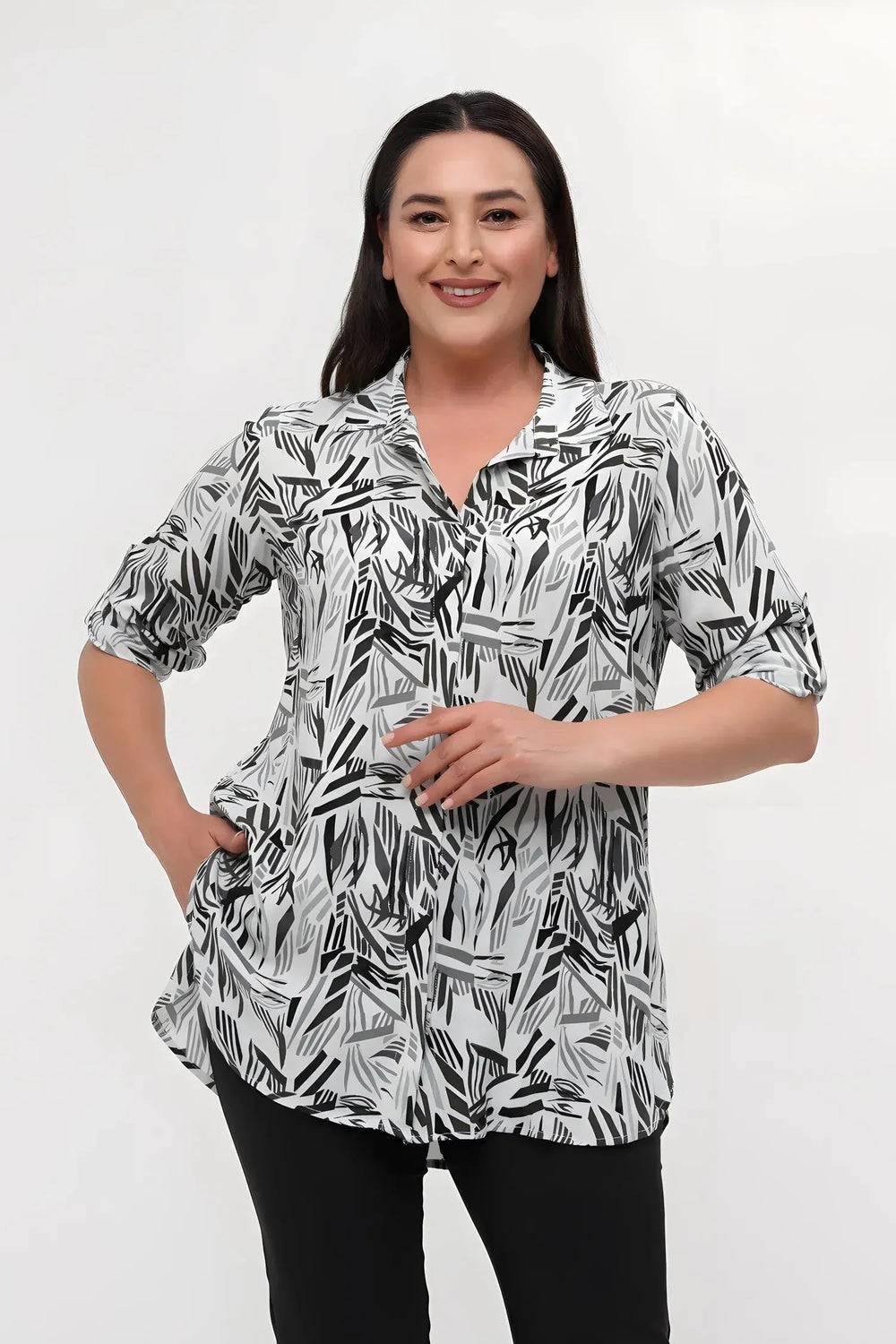 HANEZZA Patterned Viscose Tunic - Plus Size Cotton Blouse - Image 13
