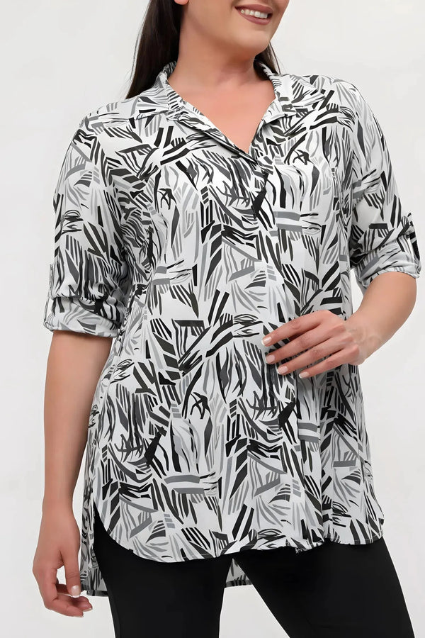 HANEZZA Patterned Viscose Tunic - Plus Size Cotton Blouse