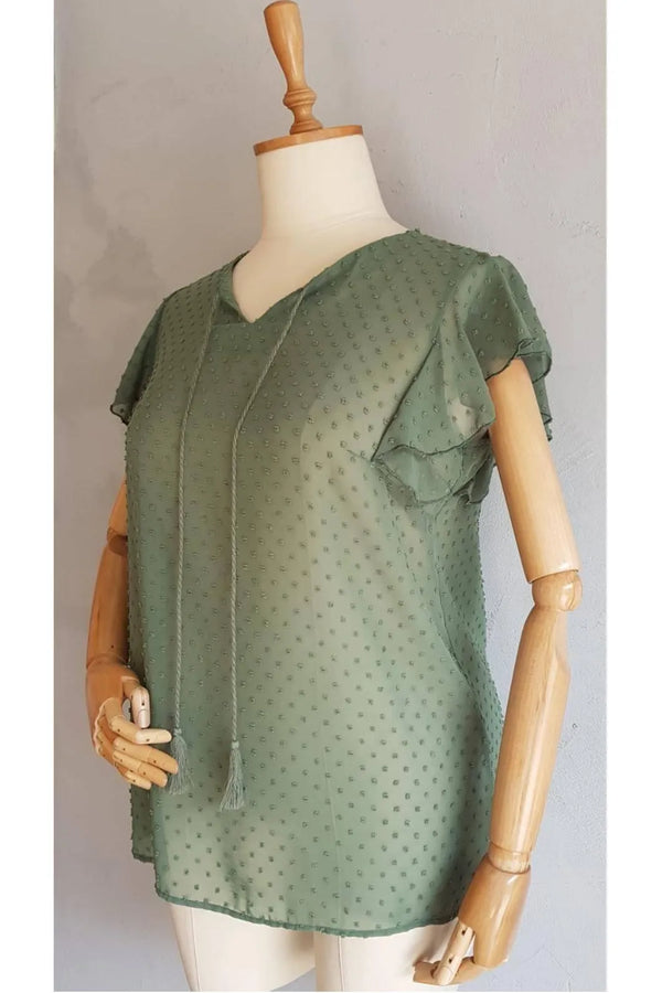 Hanezza Ruffle Sleeve Floral Print Blouse - Cotton Viscose