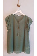 Hanezza Bluse mit Rüschenärmeln und Blumenmuster – Baumwoll-Viscose