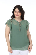 Hanezza Bluse mit Rüschenärmeln und Blumenmuster – Baumwoll-Viscose