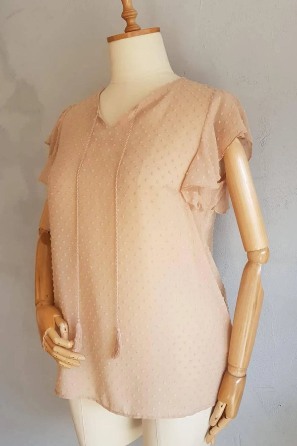 Hanezza Ruffle Sleeve Floral Print Blouse - Cotton Viscose