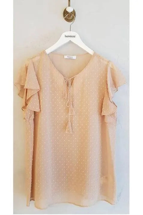 Hanezza Bluse mit Rüschenärmeln und Blumenmuster – Baumwoll-Viscose