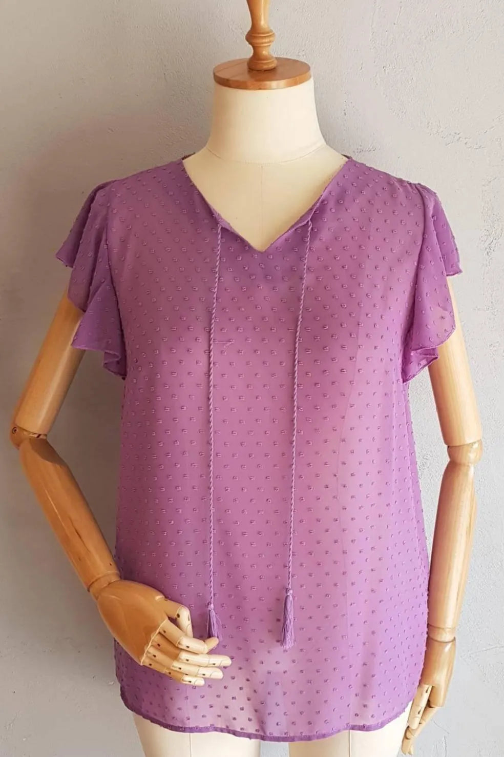 Hanezza Bluse mit Rüschenärmeln und Blumenmuster – Baumwoll-Viscose