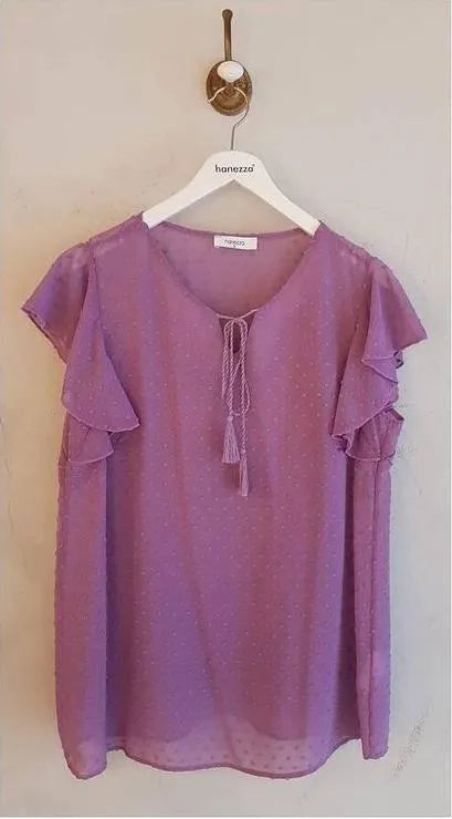 Hanezza Ruffle Sleeve Floral Print Blouse - Cotton Viscose