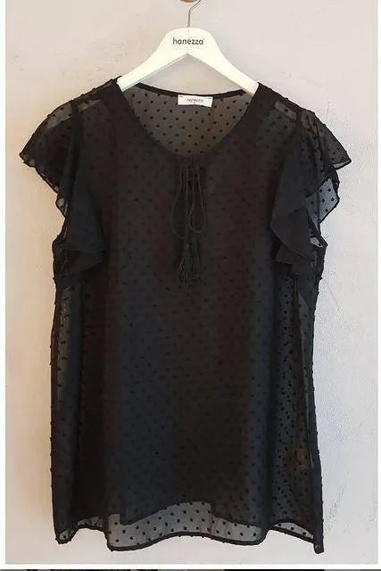 Hanezza Bluse mit Rüschenärmeln und Blumenmuster – Baumwoll-Viscose