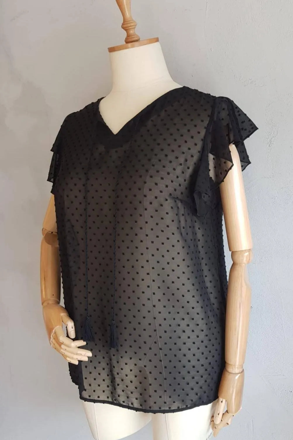 Hanezza Bluse mit Rüschenärmeln und Blumenmuster – Baumwoll-Viscose