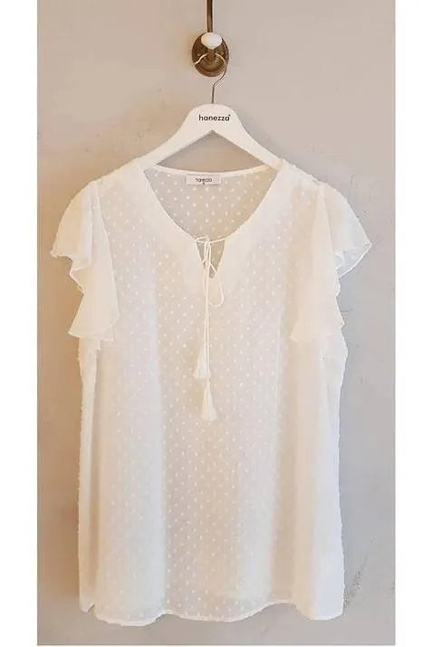 Hanezza Bluse mit Rüschenärmeln und Blumenmuster – Baumwoll-Viscose