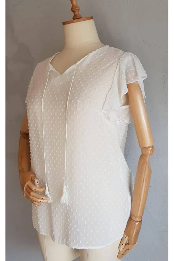 Hanezza Ruffle Sleeve Floral Print Blouse - Cotton Viscose