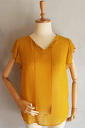 Hanezza Bluse mit Rüschenärmeln und Blumenmuster – Baumwoll-Viscose