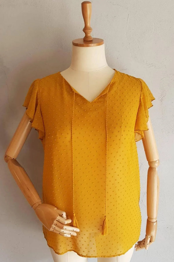 Hanezza Ruffle Sleeve Floral Print Blouse - Cotton Viscose