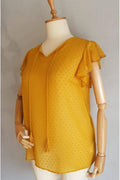 Hanezza Bluse mit Rüschenärmeln und Blumenmuster – Baumwoll-Viscose