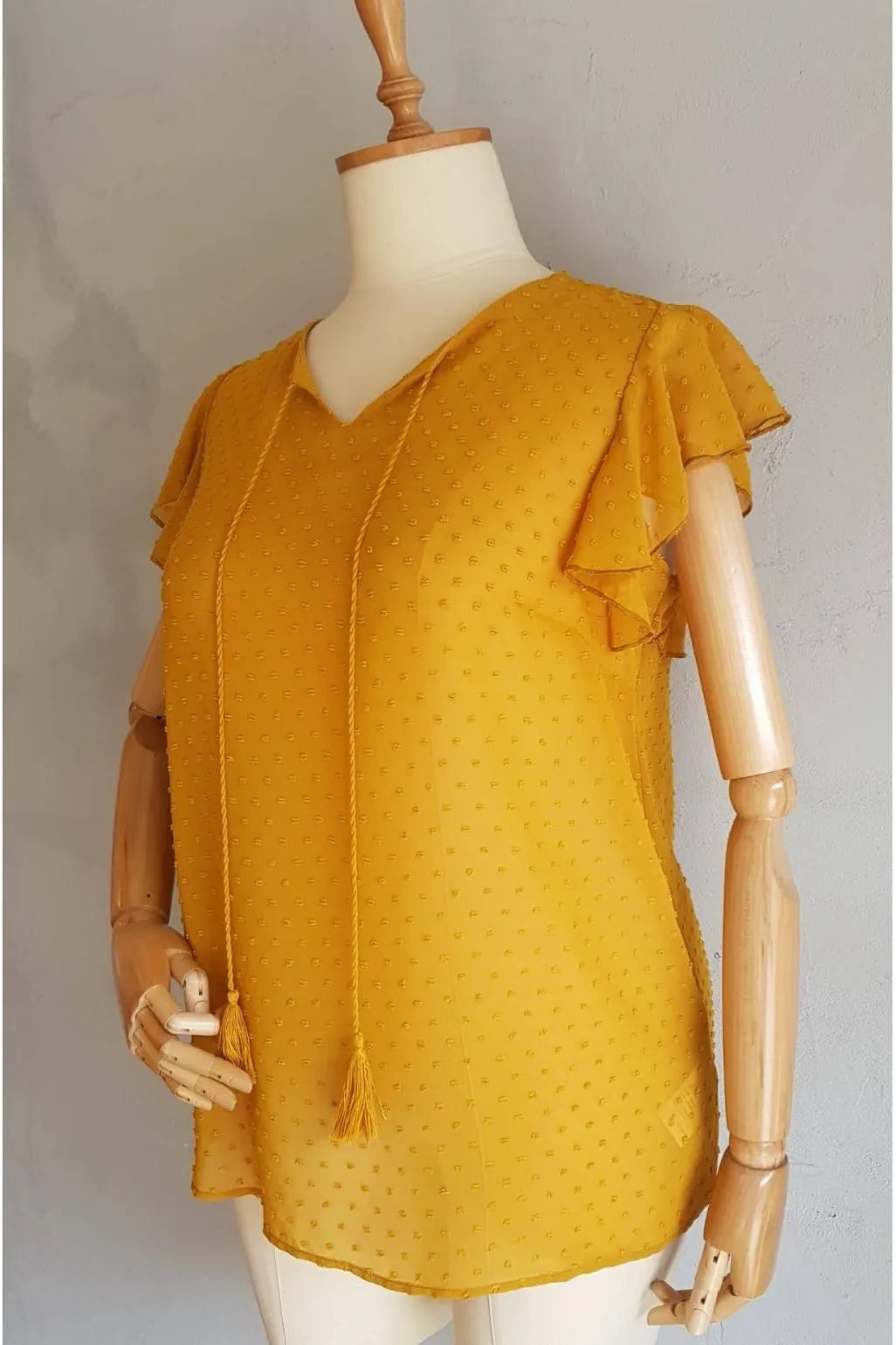 Hanezza Bluse mit Rüschenärmeln und Blumenmuster – Baumwoll-Viscose