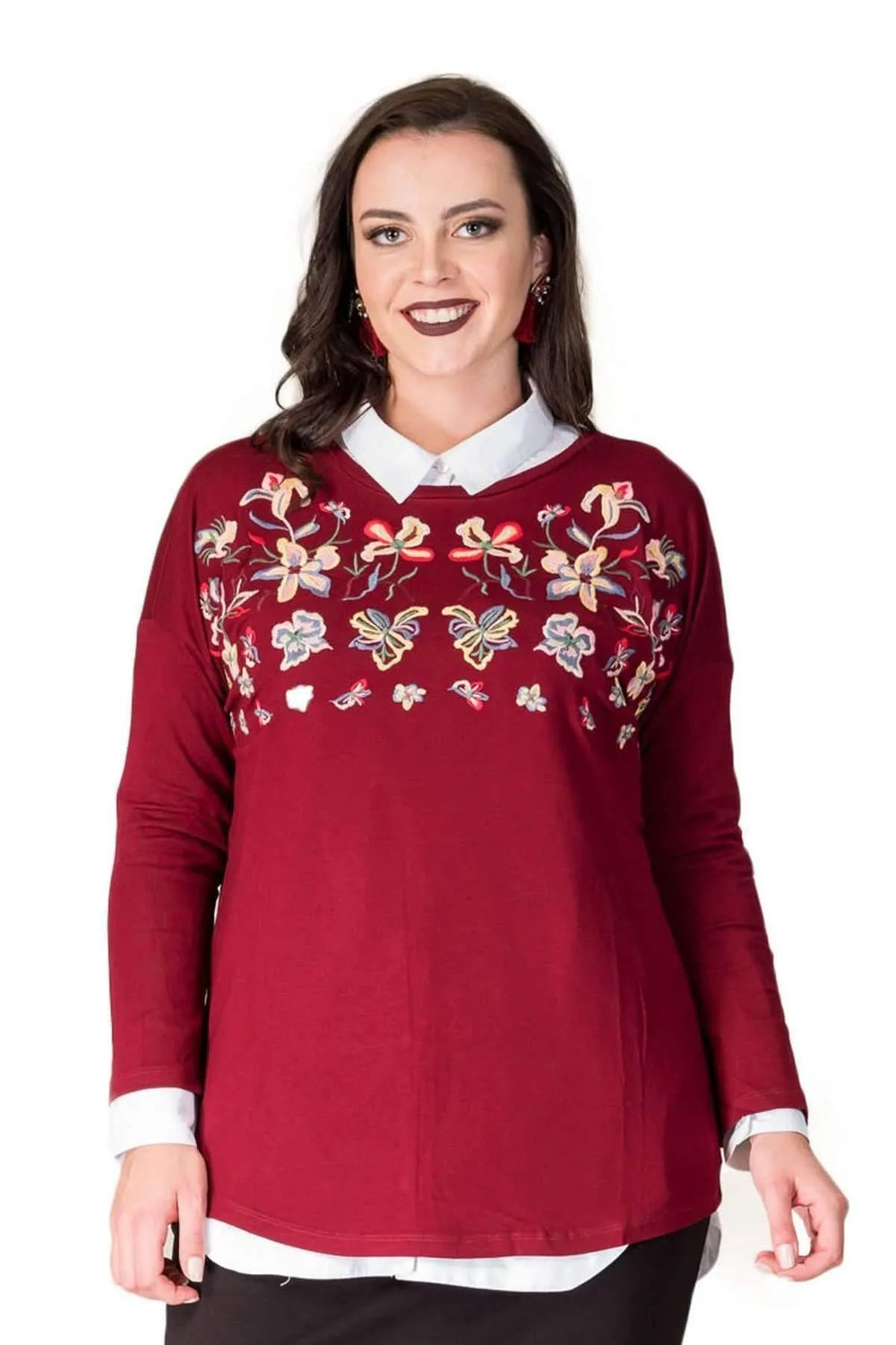 Hanezza Fine Knit Blouse - Floral Patterned Plus Size Cotton Viscose - Image 1