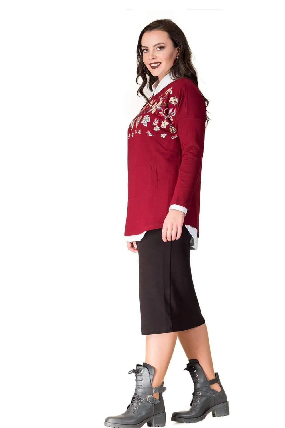 Hanezza Fine Knit Blouse - Floral Patterned Plus Size Cotton Viscose - Image 3