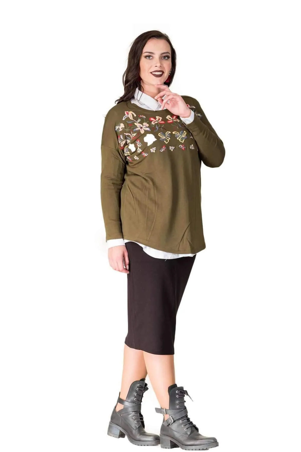 Hanezza Fine Knit Blouse - Floral Patterned Plus Size Cotton Viscose - Image 6