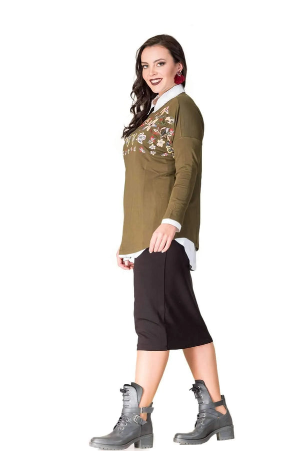 Hanezza Fine Knit Blouse - Floral Patterned Plus Size Cotton Viscose