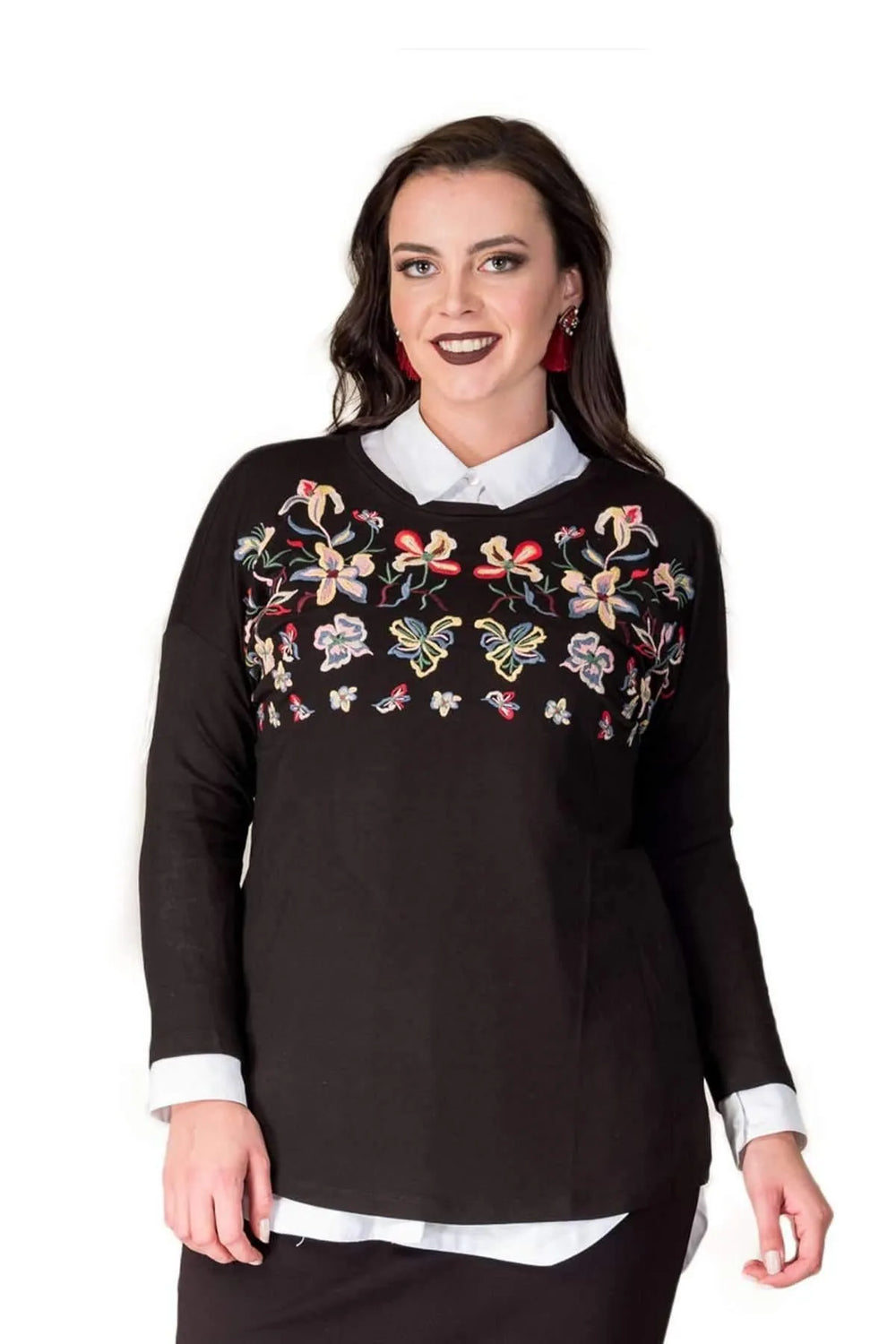 Hanezza Fine Knit Blouse - Floral Patterned Plus Size Cotton Viscose - Image 9