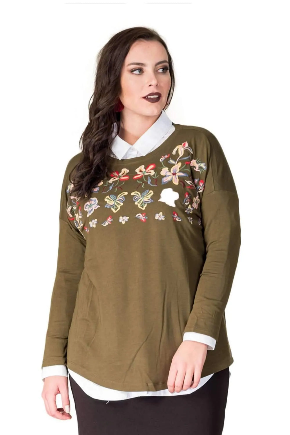 Hanezza Fine Knit Blouse - Floral Patterned Plus Size Cotton Viscose - Image 5