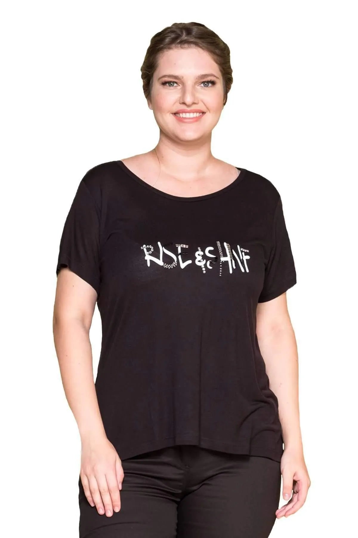 Hanezza T-Shirt mit floraler Stickerei – 100 % Baumwolle und Viskose
