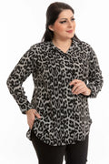 Hanezza Leopardenmuster Plus Size Bluse - Baumwoll-Viscose