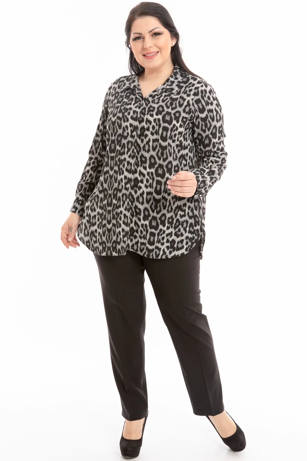 Hanezza Leopardenmuster Plus Size Bluse - Baumwoll-Viscose