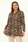 Hanezza Leopardenmuster Plus Size Bluse - Baumwoll-Viscose