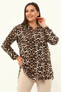 Hanezza Leopardenmuster Plus Size Bluse - Baumwoll-Viscose