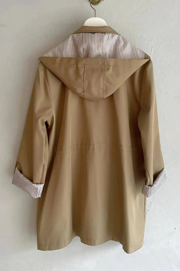 Hanezza Su Geçirmez Kapüşonlu Büyük Beden Trençkot - Minimalist