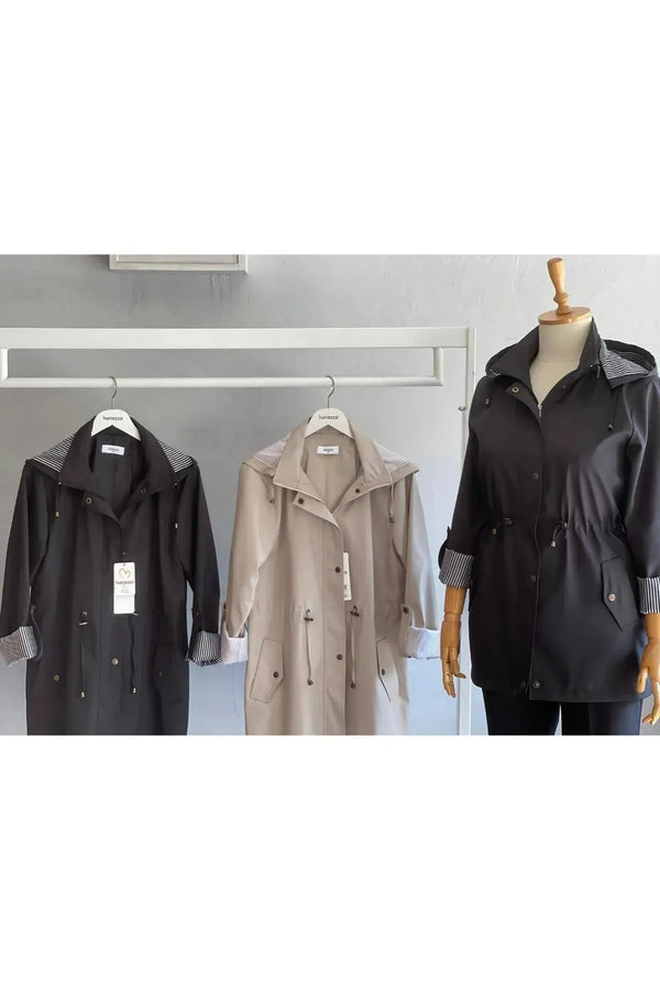 Hanezza Su Geçirmez Kapüşonlu Büyük Beden Trençkot - Minimalist