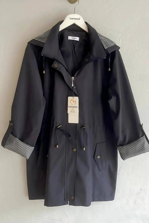 Hanezza Su Geçirmez Kapüşonlu Büyük Beden Trençkot - Minimalist