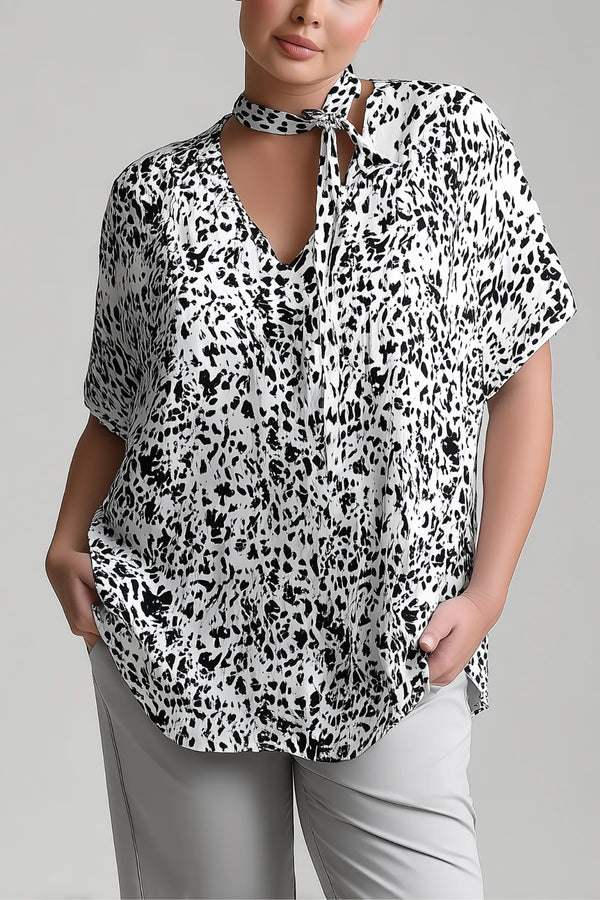Hanezza Plus Size Viscose Blouse with Tie Neck and Batwing Sleeves