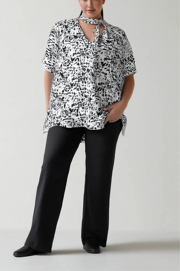 Hanezza Plus Size Viscose Blouse with Tie Neck and Batwing Sleeves