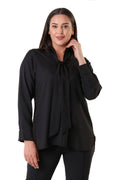 Jesica Chiffonbluse Große Größen mit Schleifenkragen und langen Ärmeln