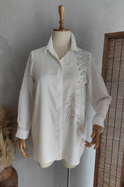 Büyük Beden Kadın Jessica El İşlemeli Abiye Gömlek Büyük Beden - Polyester Kumaş Büyük Beden Gömlek Beyaz El İşlemeli