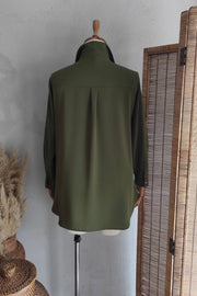 Büyük Beden Kadın Jessica El İşlemeli Abiye Gömlek Büyük Beden - Polyester Kumaş Büyük Beden Gömlek Haki Polyester