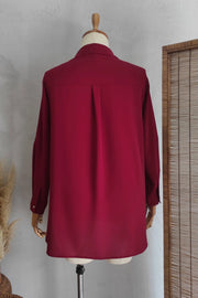 Büyük Beden Kadın Jessica El İşlemeli Abiye Gömlek Büyük Beden - Polyester Kumaş Büyük Beden Gömlek Bordo Düz Kumaş