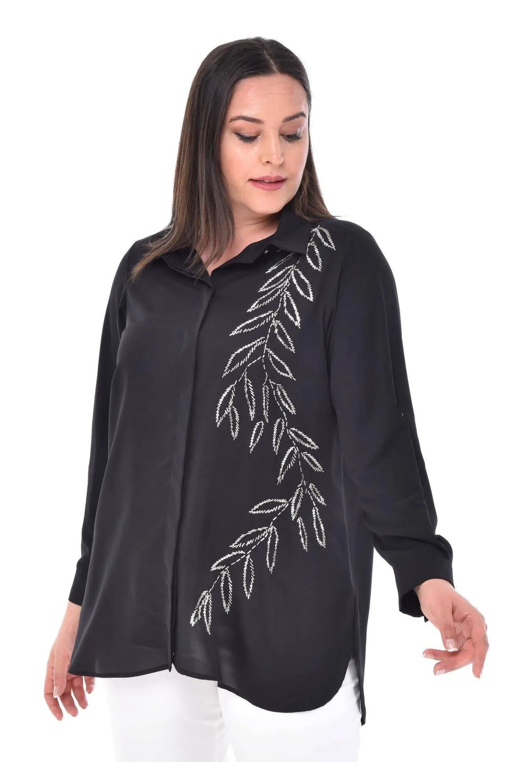Jessica Hand-Embroidered Evening Shirt Plus Size - Polyester Fabric - Image 1