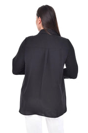 Büyük Beden Kadın Jessica El İşlemeli Abiye Gömlek Büyük Beden - Polyester Kumaş Büyük Beden Gömlek Siyah Düz