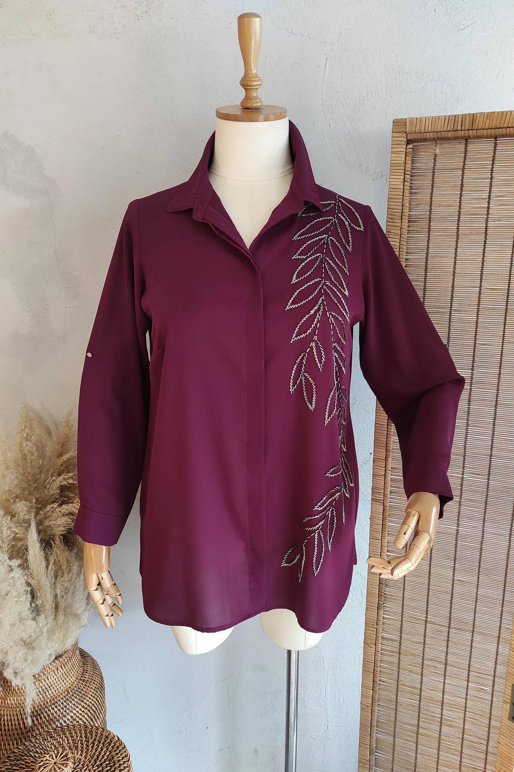 Jessica Hand-Embroidered Evening Shirt Plus Size - Polyester Fabric - Image 7